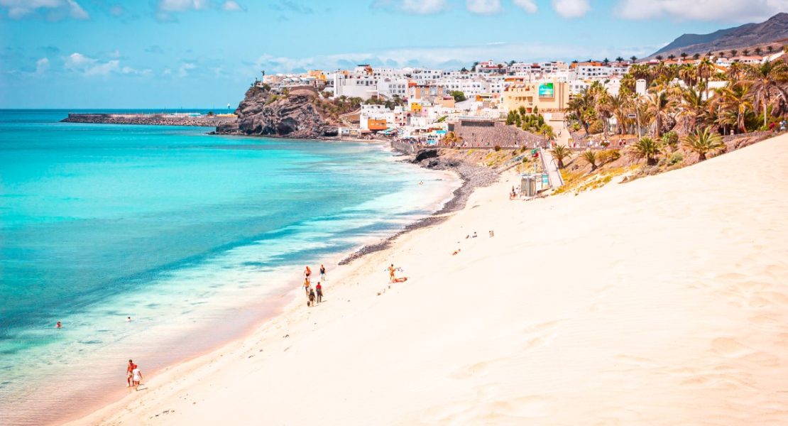 Feriestedet Morro Jable sør på Fuerteventura, Kanariøyene Spania.