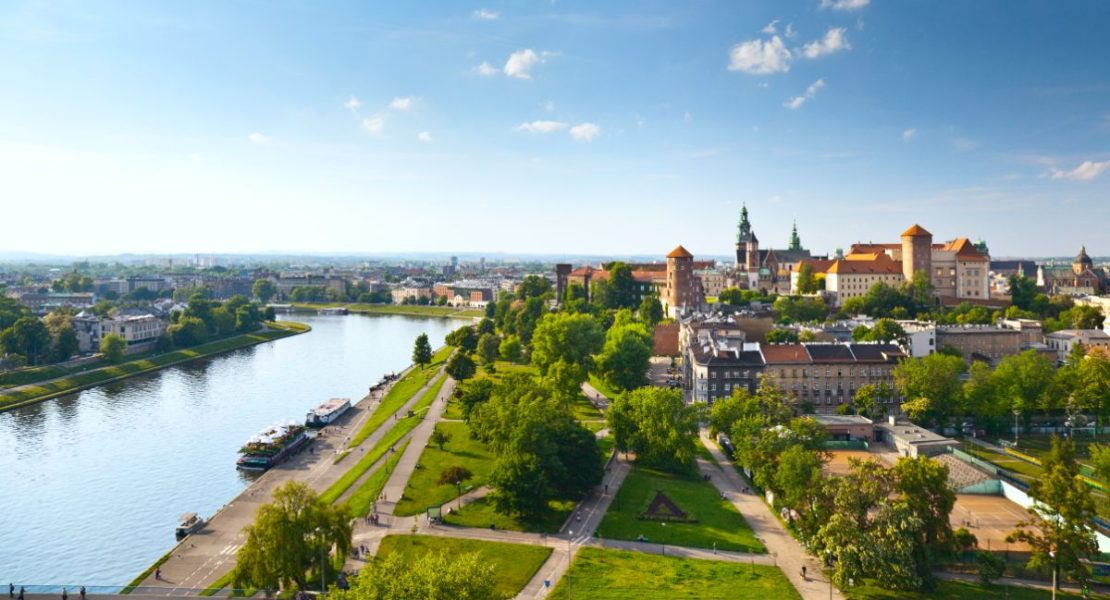 Panoramautsikt over Krakow fra Wawel slott, Polen.