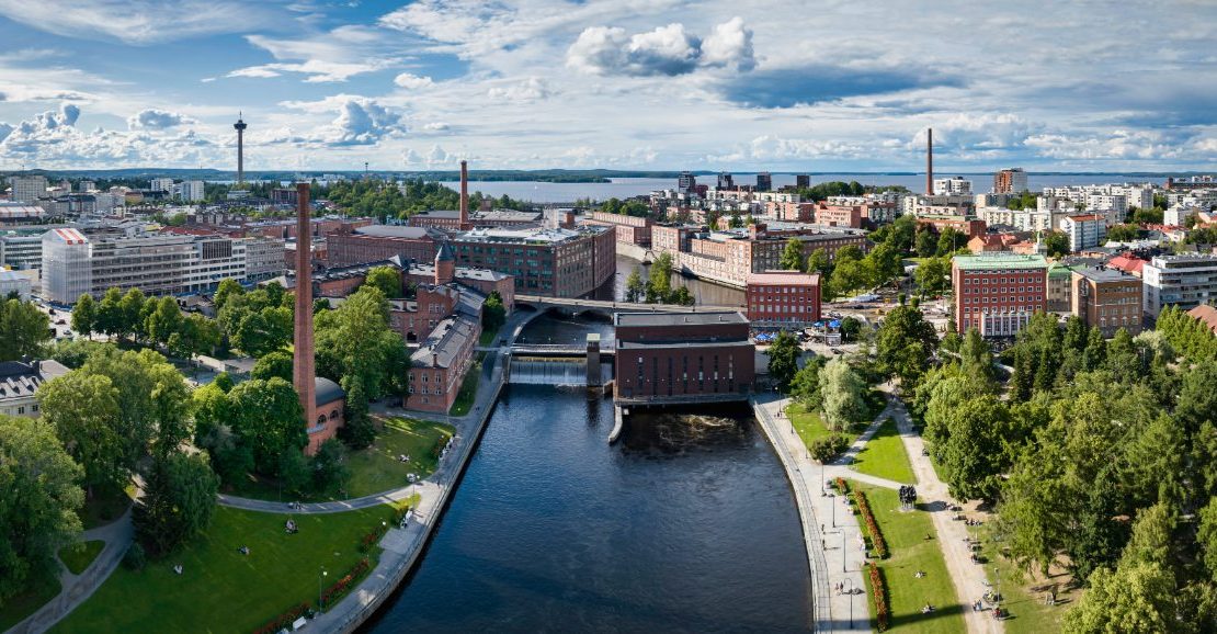 Tammerfors (Tampere) bysentrum om sommeren, Finland.