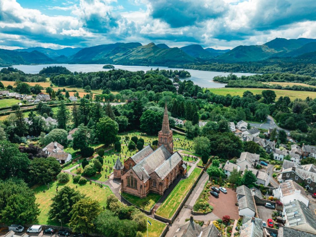 Keswick i Lake District nasjonalpark, Cumbria England.