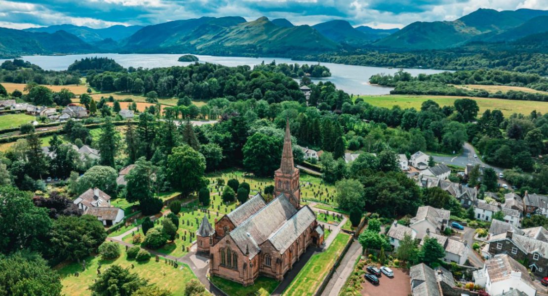 Keswick i Lake District nasjonalpark, Cumbria England.
